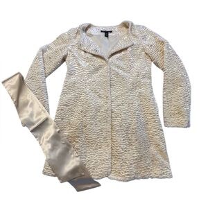 INC International Concepts Champagne‎ Faux Fur Textured Coat w/ Satin Sash